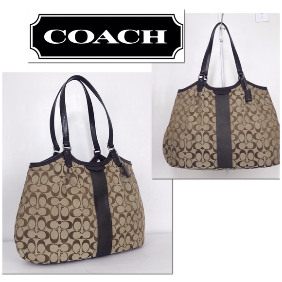 Coach Handbags - Coach Patent & Signature Stripe Jacquard Devin Bag